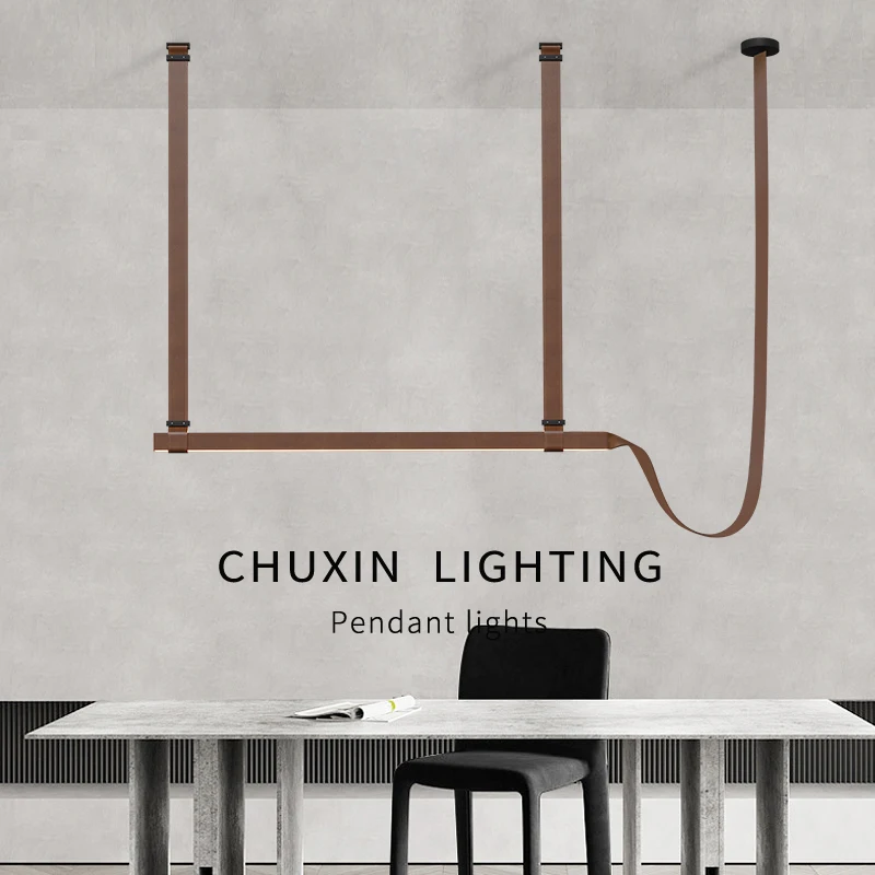 Post-modern Simple Restaurant Strip Belt Chandelier Designer's New Creative Table Bar Line Leather Decorative Lighting