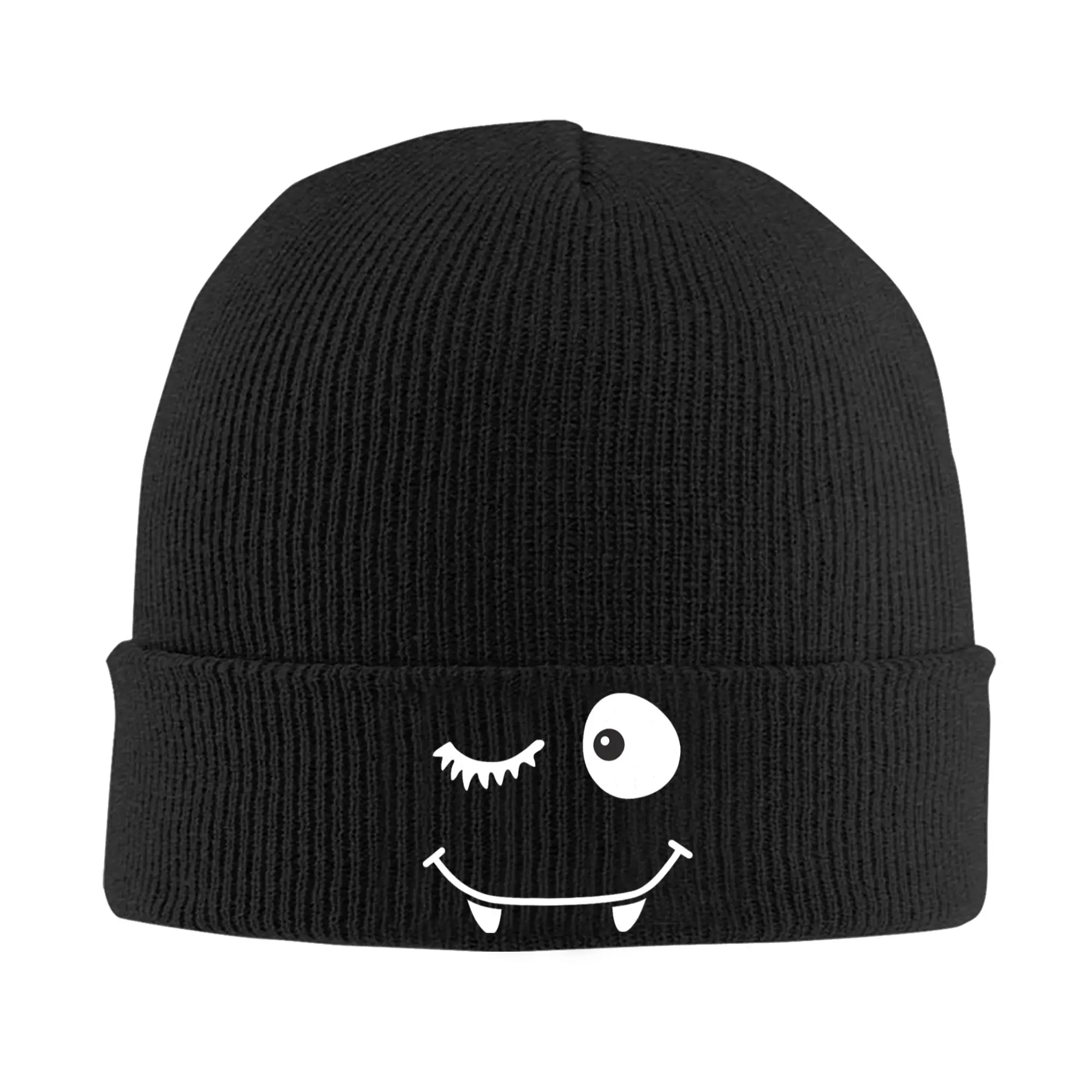 Bat Eyelashes Halloween Winking Face Beanie Hats  Bonnet Hats Men Women Trendy Hippie Knitting Hat Autumn Pattern Head Wrap Caps