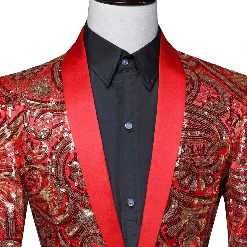 Sequin Party Blazers Suit Coat Men Charm Casual Performance Jacket One Button Fit Long Sleeve Coats Jackets Night Club Tops