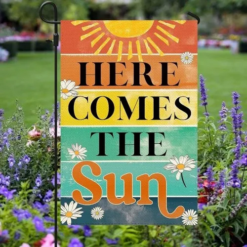 Here Comes The Sun Garden Flag Welcome Hello Sunshine Floral Summer Decor AAV hhz
