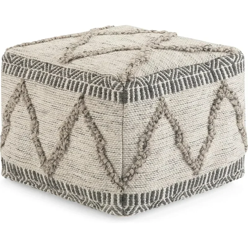 Upholstered in Grey, Natural Handloom Woven Wool and Cotton Pattern, for the Living Room