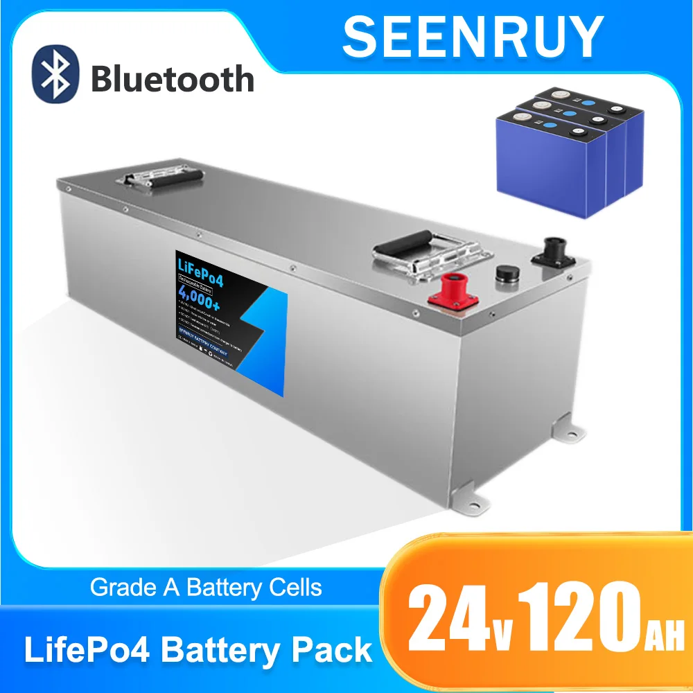 

SEENRUY 24v 120AH LiFepo4 Battery Pack Lithium Iron Phosphate Deep Cycle Optional Bluetooth BMS for RV Yacht