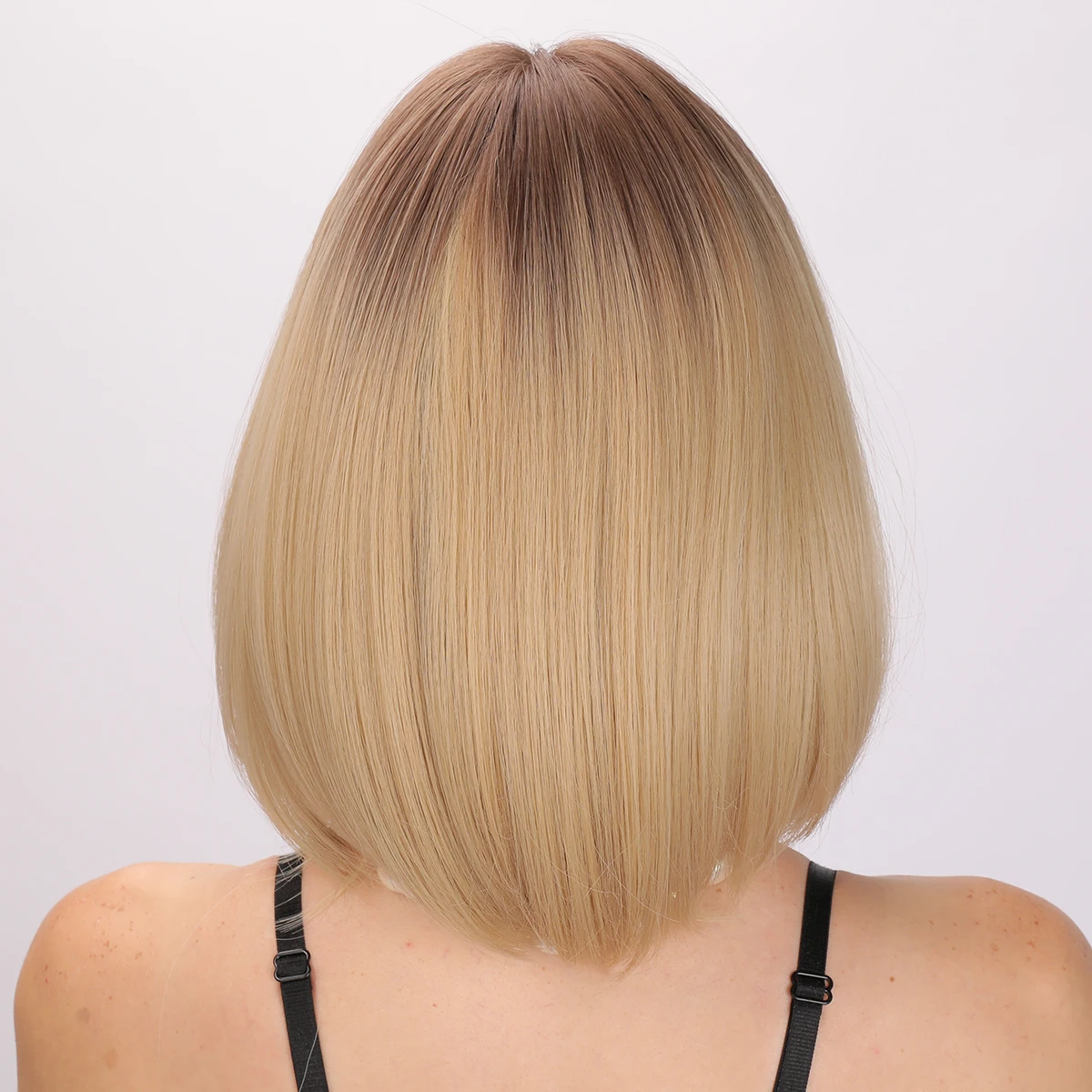 Peruca loura curta de platina Ombre Bob com Franja para mulheres, comprimento dos ombros, cabelo natural, cosplay, diário, resistente ao calor