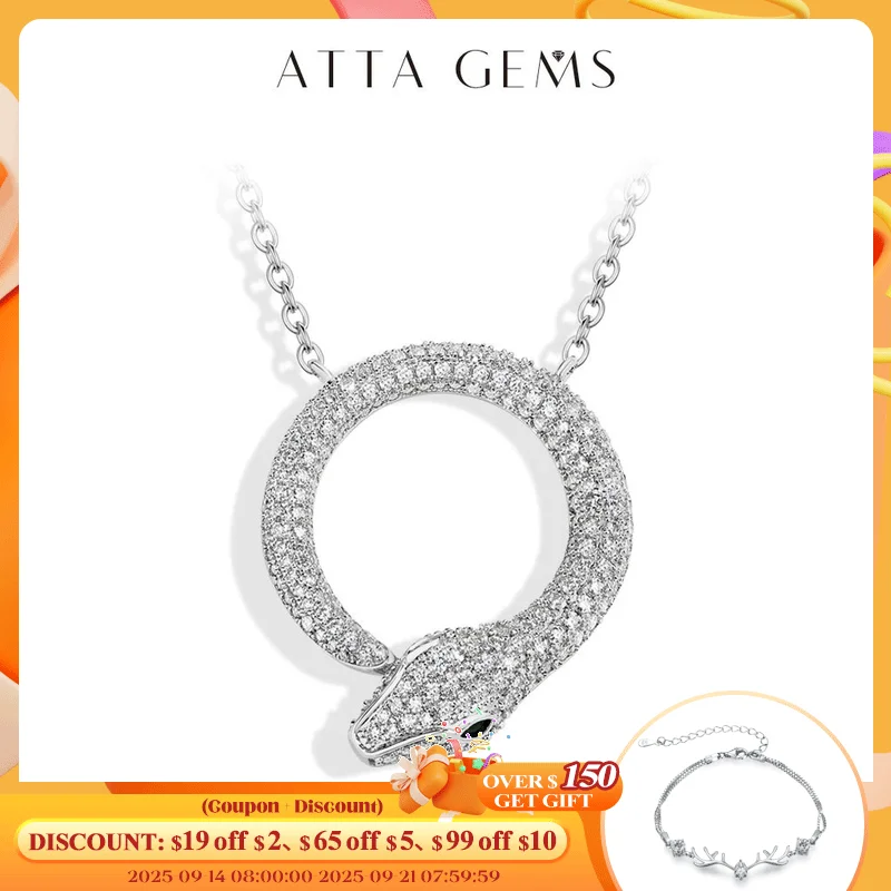 

ATTAGEMS Moissanite Necklace Original Snake Pendant 925 Sterling Silver 18KGold Plated for Women Man Birthday Gift Party Jewelry