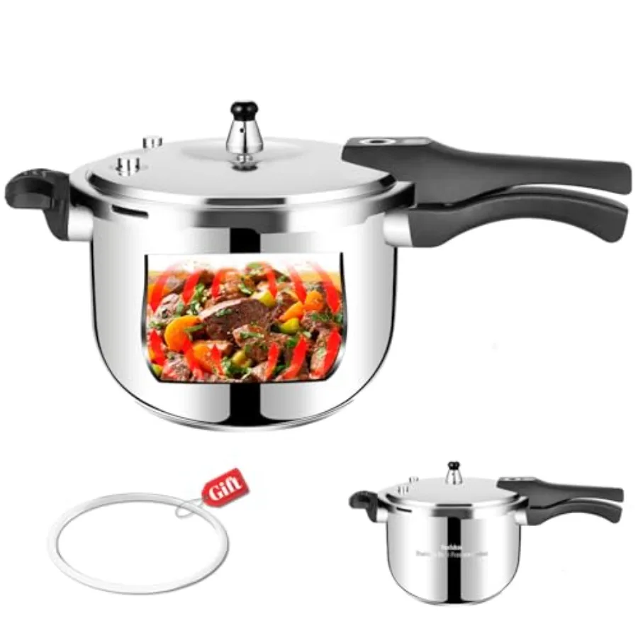 

4 Quart Stainless Steel Pressure Cooker All Stovetops Induction Compatible Thickened Pressure Cooker with Spring Valve Safeguar