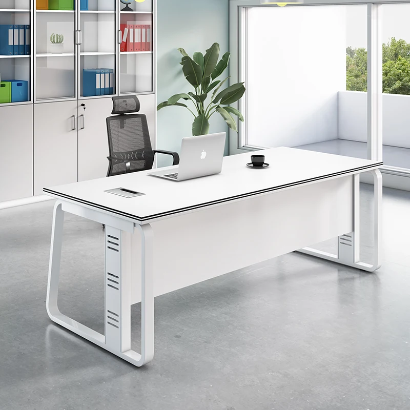 Simple modern boss table, manager table, office table and chair combination 1.4 meters single white computer desk