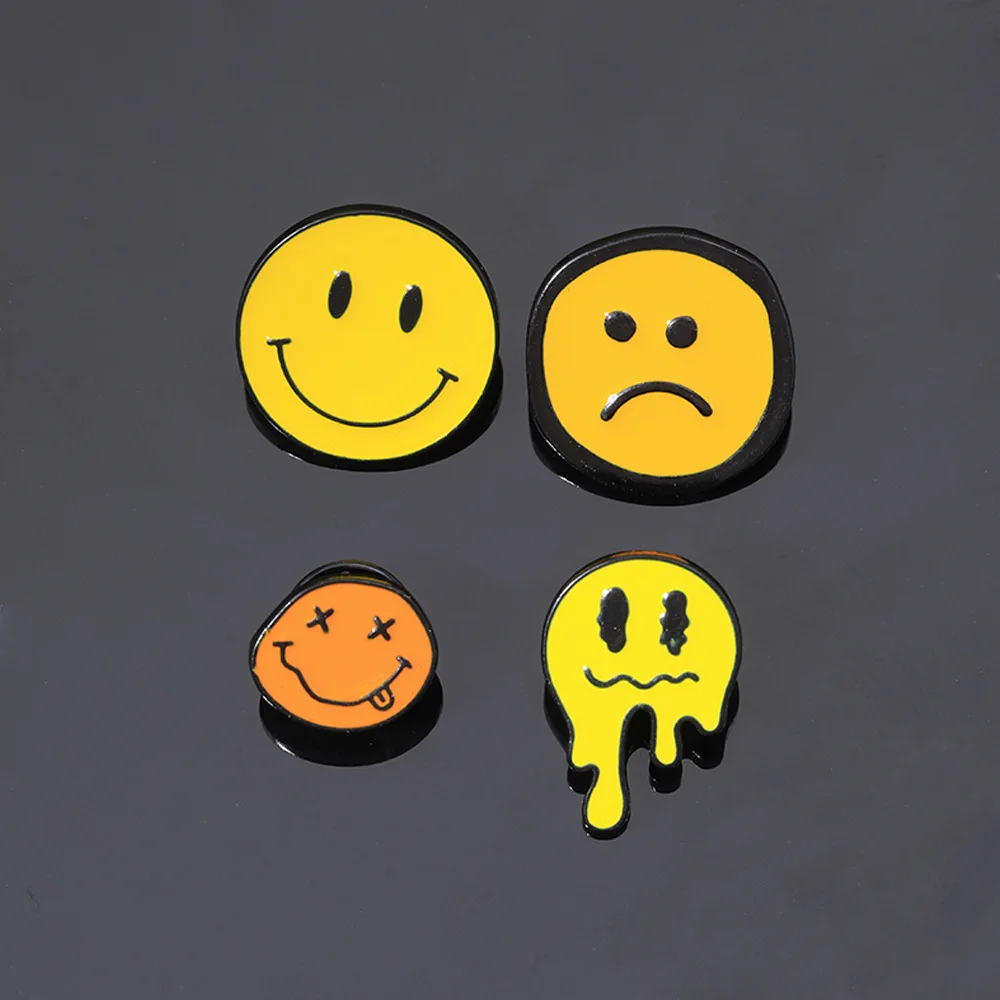Classic Emote Collection Pins Yellow Smiling Unhappy Crying Expression Enamel Brooches for Clothes Jewelry