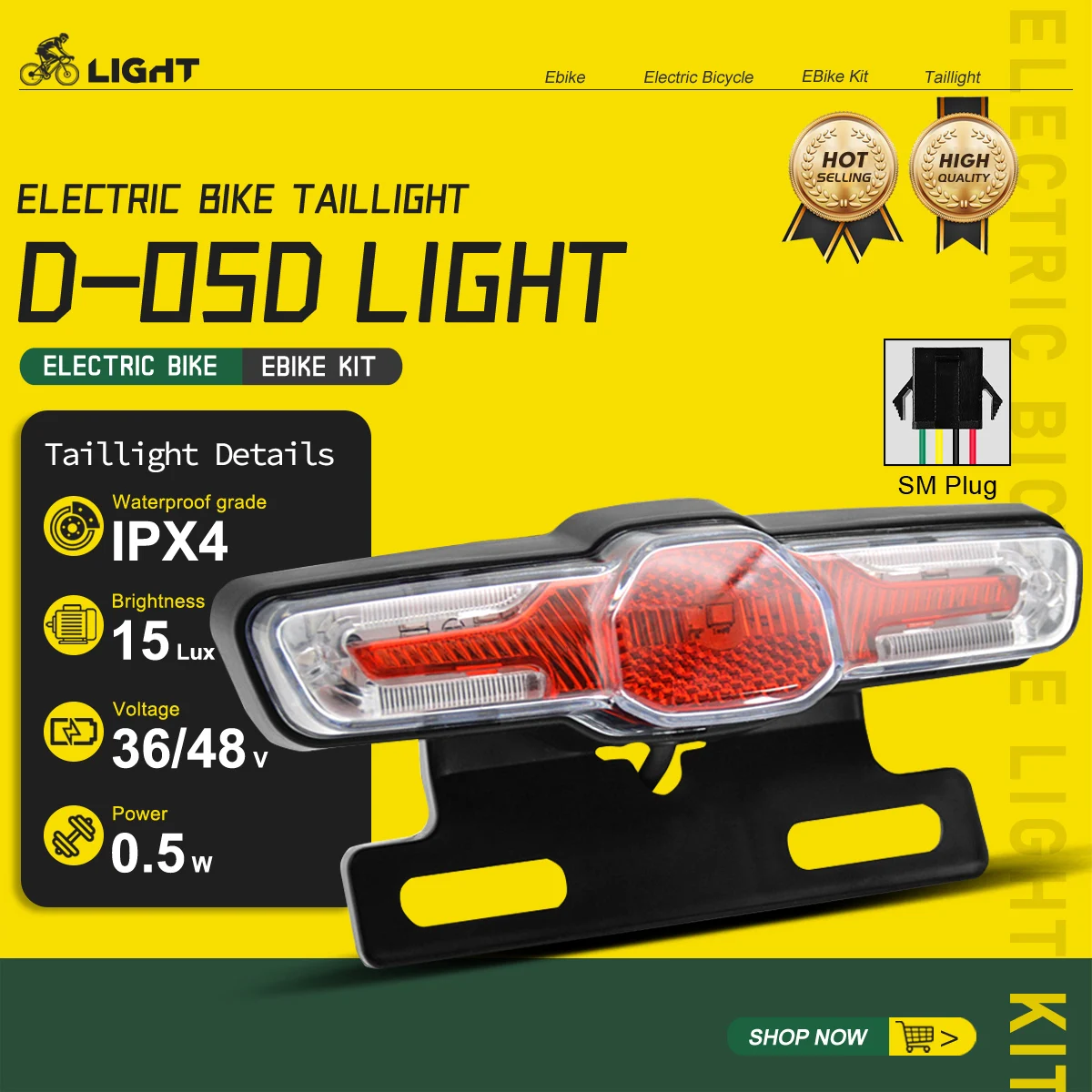 

36V 48V Electric Bike Safety Warning Rear Lamp D-05D E-bike Rear Light Flashing Brake Highlight Tail Light E-bikes Accessories