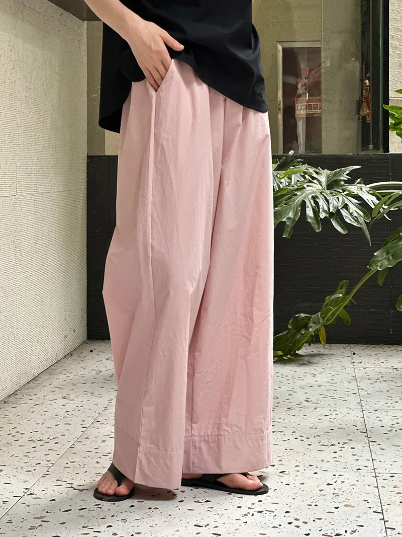 2025 Spring and Summer Loose Wide-leg Pants Retro Straight Casual High-waisted Elastic Trousers