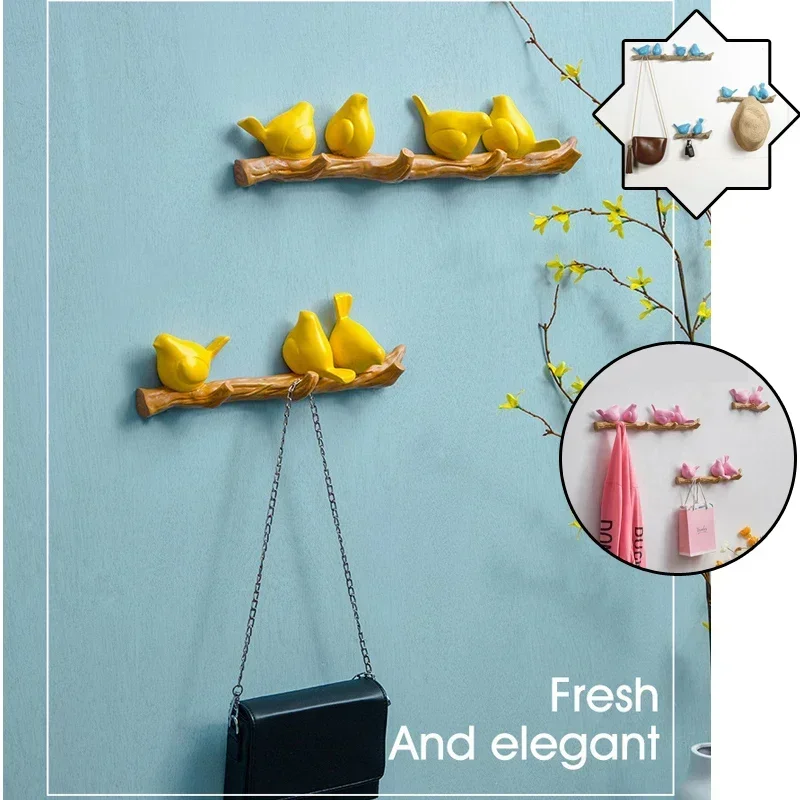 1pcs Wall Decorations Home Accessories Living Room Hanger Resin 2 Birds Key Hook Kitchen Coat Clothes Towel Hat Handbag Holder