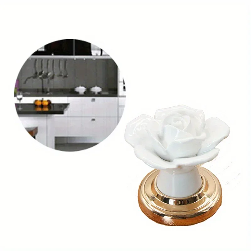 4pcs 현대 미니멀 패션 가구 핸들 하드웨어 캐비닛 찬장 인쇄 단일 구멍 로즈 세라믹 핸들 꽃 로즈