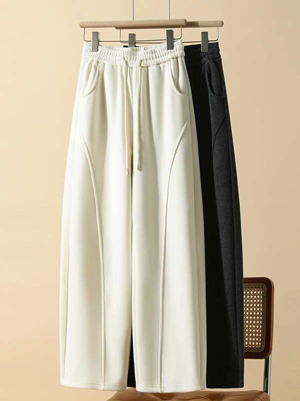 

plus Size Women's Fce Lined Thi High Waist Straight Leg Pants Winter Warm Sli Banana Knife Pants Casual Commute Sle