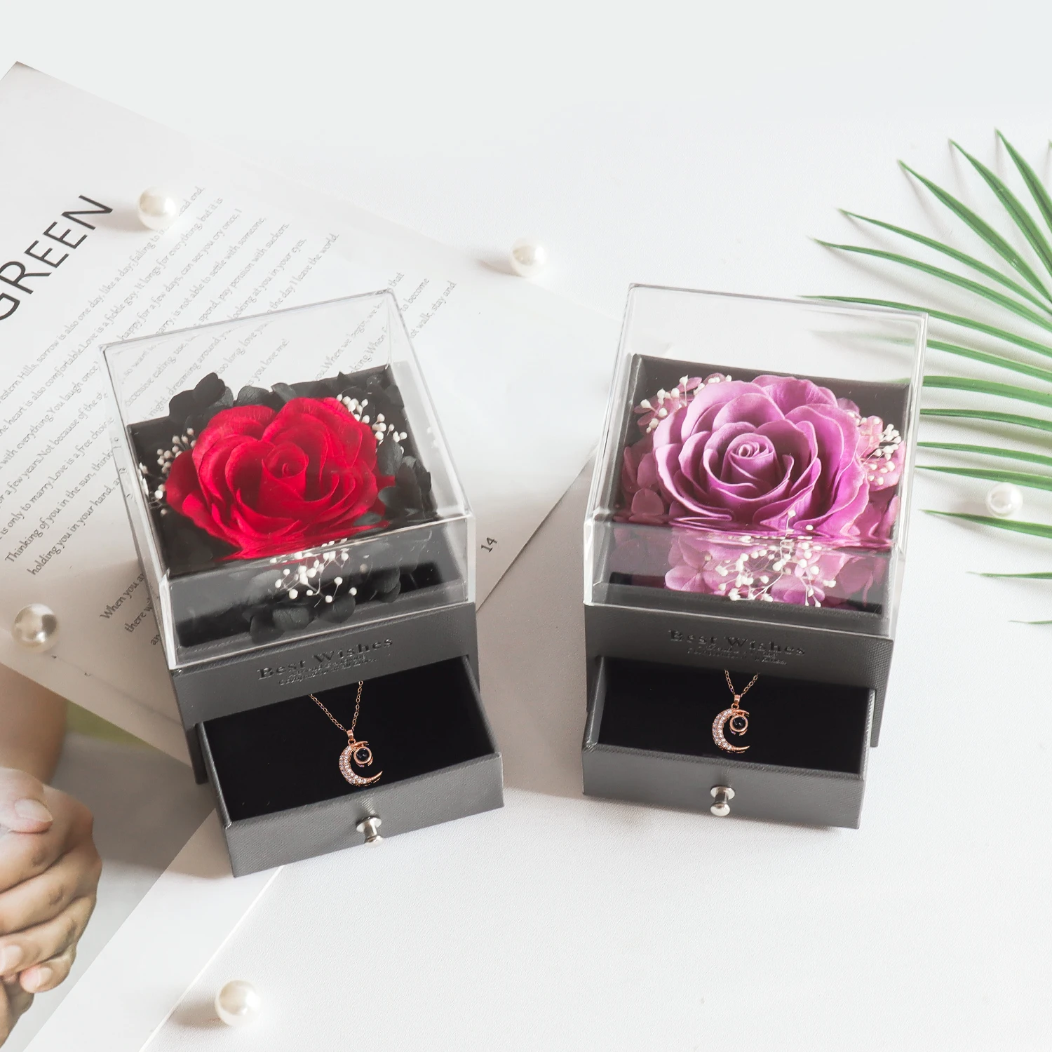 

Eternal Soap Rose Jewelry Box wirh Necklace Set Artificial Flower Gift Box Valentine Anniversary Christmas Gifts for Girlfriend