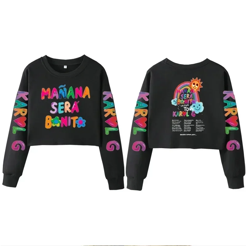 

2023 Karol G Bichota Crew Neck Sweatshirt,Women Street Hip Hop Pullover,Mañana Loose Casual Tops Cartoon Belly Button Sweatshirt