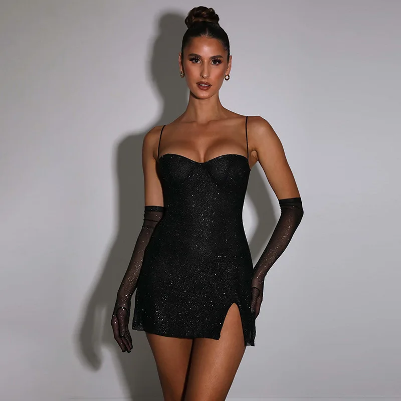 

Elegant Glitter Sexy Mini Dress for Women Elegant Off-shoulder Backless Bodycon Night Club Party Short Dress Sexy Mini Vestidos