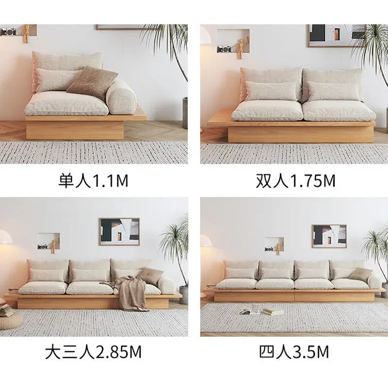 Japanese Style Sofa with Solid Wood Frame, Minimalist Storage, Small Unit Size, Three Person Platform, Living Room