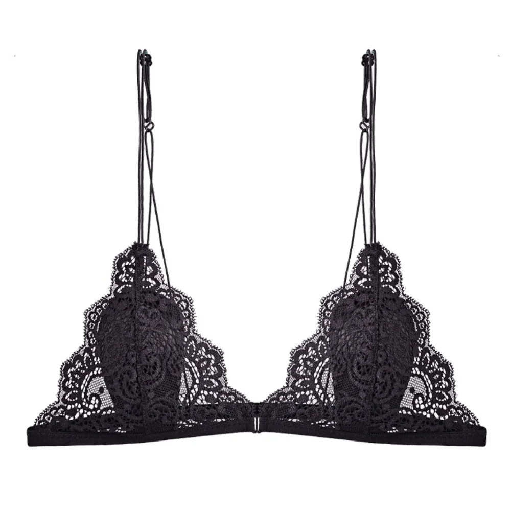 

Breathable Front Buckle Triangle Cup Bras Deep V Wireless Lace Mesh Bralette Women Seamless Transparent Thin Underwear Beachwear