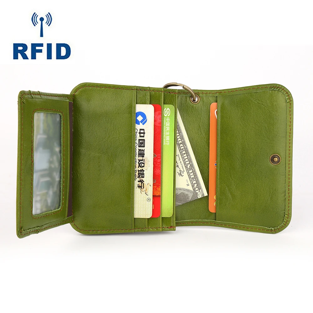 New Genuine Leather Folding Zero Wallet Lightweight Retro Top Layer Cowhide Small Card Bag Short and Simple RFID Women's Wallet