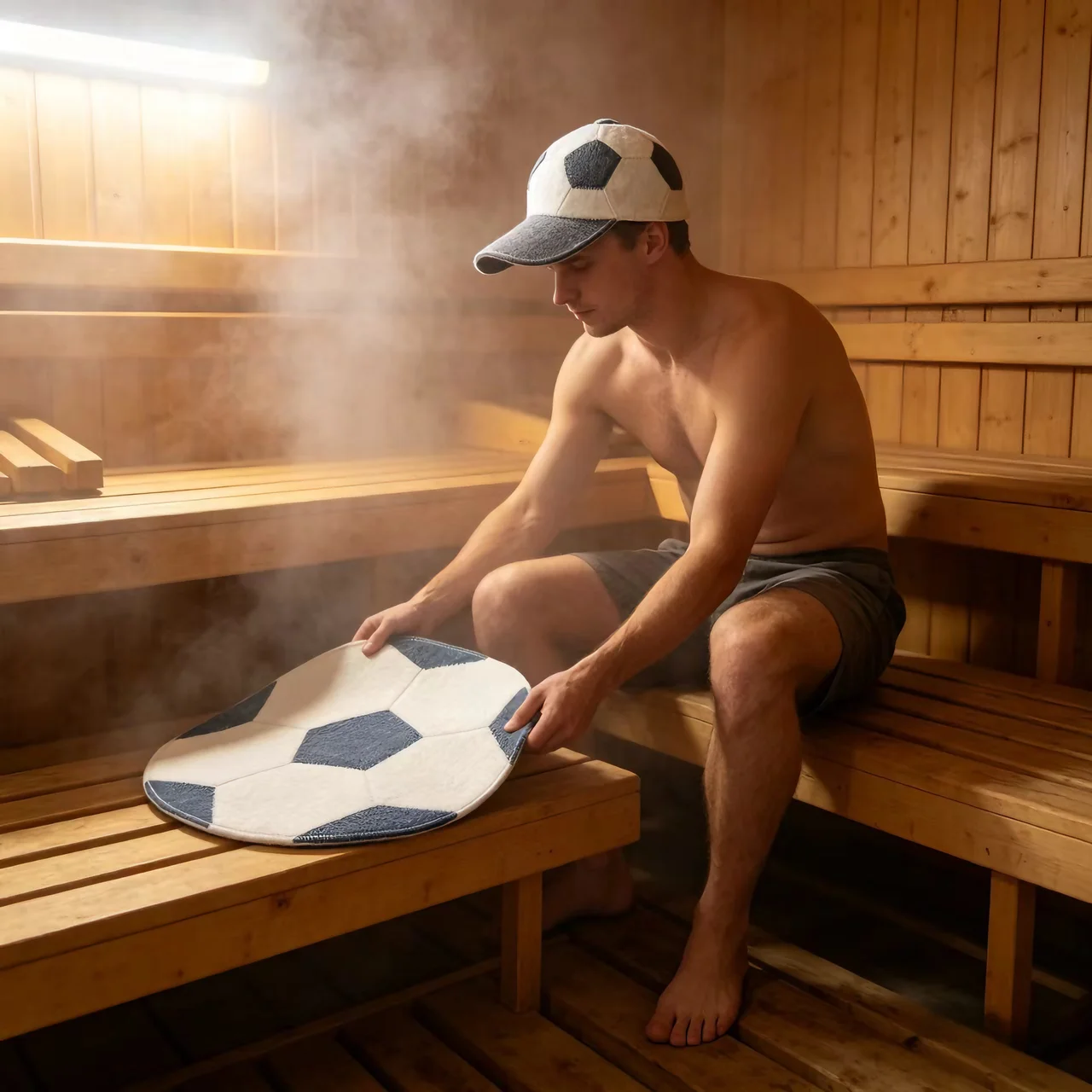 Football Pattern Wool Felt Sauna Hat & Seat Mat Set Heat Insulation Russian Banya Steam Bath Spa Accessories
