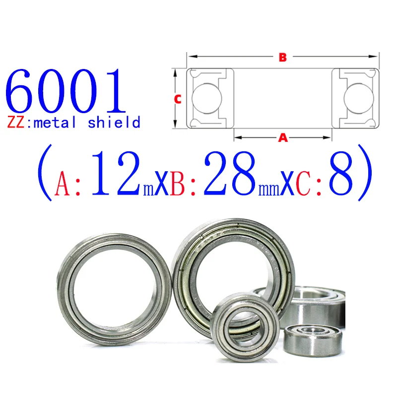 6001ZZ (10pcs)  Flange Mini Bearings 12x28x8mm Rubber & Iron Sealed RC Car Toy Bearing Kit