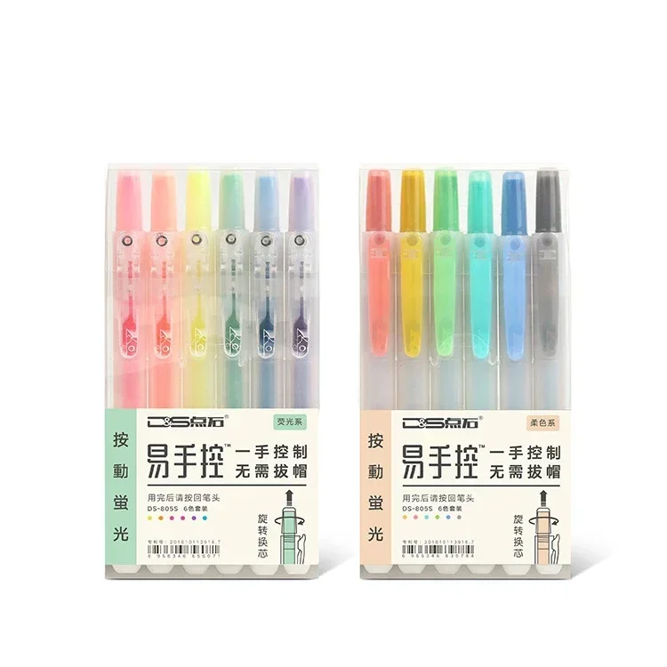

6Pcs Retractable Highlighters Refillable Pastel Highlighter Pen Fluorescence Markers for Journaling School Office Supplies