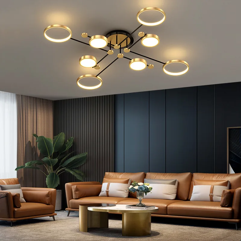 

Modern LED Ceiling Light For Living Room Bedroom New Lamp Gold Frame Aluminum Indoor Chandelier Fixture Light Lustres