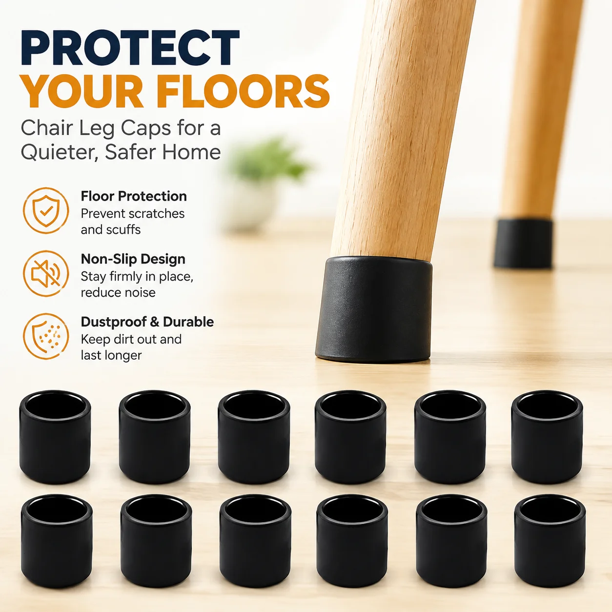 Chair Leg Caps Square Silicone Furniture Foot Protectors Non-Slip Floor Scratch Guards Dustproof Leveling Feet Cover for Table
