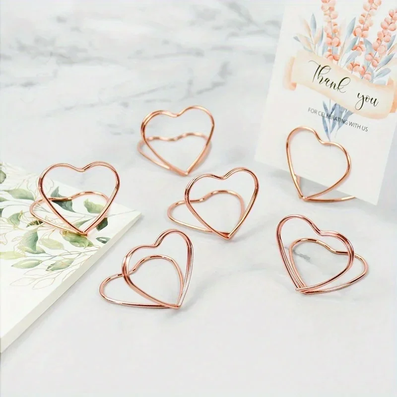 10pcs Double Heart Shape Metal Memo Holder Table Placecard Holder Photo Clip Card Stand Wedding Banquet Heart Message Holder