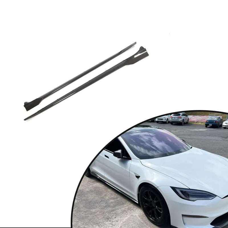 For 2021-2023 Tesla Model S Plaid REAL CARBON Side Skirt Extension Lip Splitters