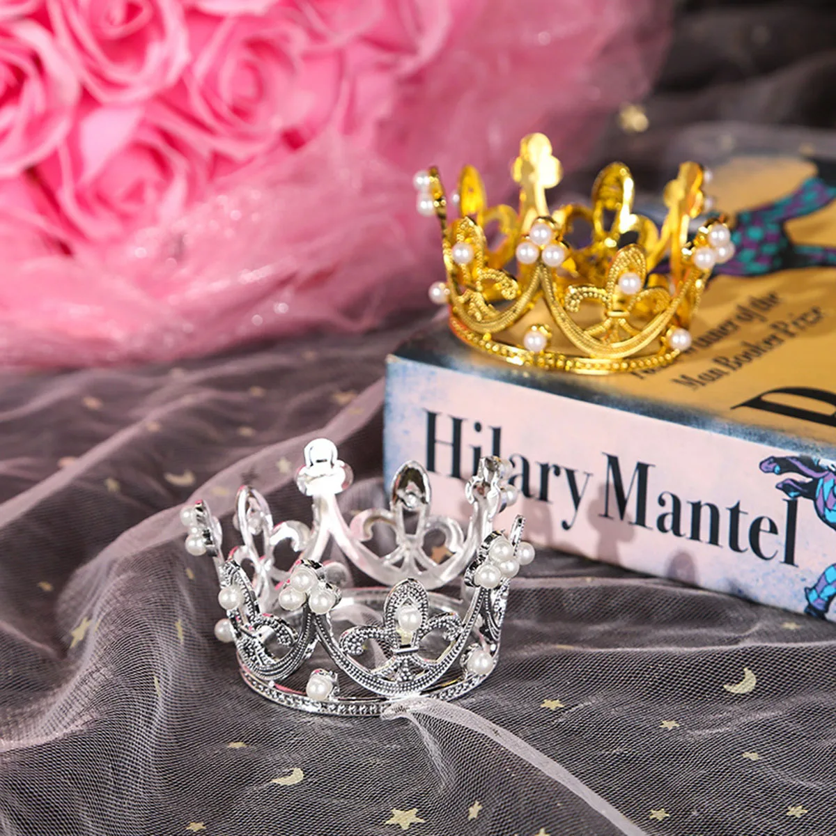 Mini Pearl Crown Cake Topper Romantic Garland Happy Birthday Children Hair Ornaments Wedding Decoration Favors Party image 3