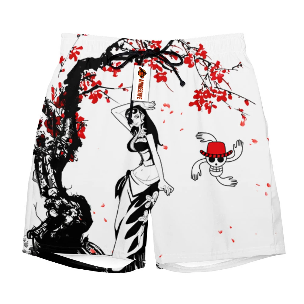 

2026 New Summer One Piece Boa Hancock Plum Blossom Ink Style Print Quick Dry Shorts Men Anime Casual Breathable Beach Shorts