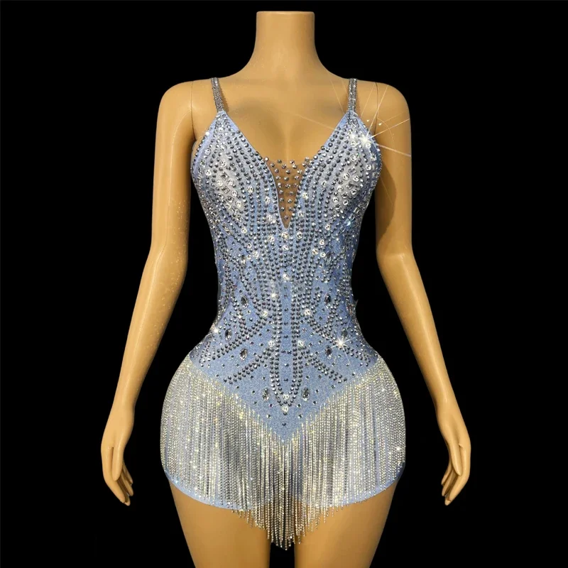 Show Girl Outfit   Fashion Women Singer Stage Catwalk Outfit Full Rhinestones Fringed Bodysuit Bar DJ Stage Festival Clothes Jaz