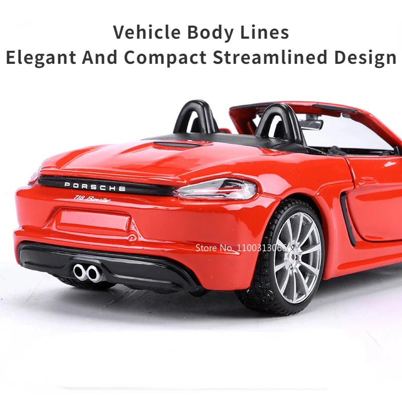 1/24 Porsche 718 Boxster Alloy Car Model High Simulation Vehicle Toy Four Wheel Suspension Design Sport Car Model for Boys Gifts