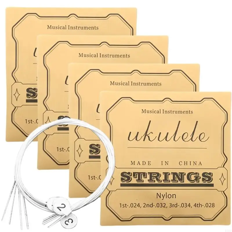 H0XE 4 Pack Ukulele Strings Musical Instrument Parts Easy on Fingertips for Beginner Nylon Ukulele Strings Tuning Replacement