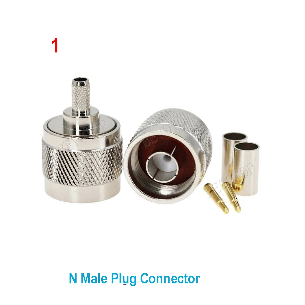 10PCS N Male Plug & Female Jack 50-3 N Connector RF Coaxial Connector Bulkhead Connector Crimp RG58 RG142 RG400 Cable Adapter