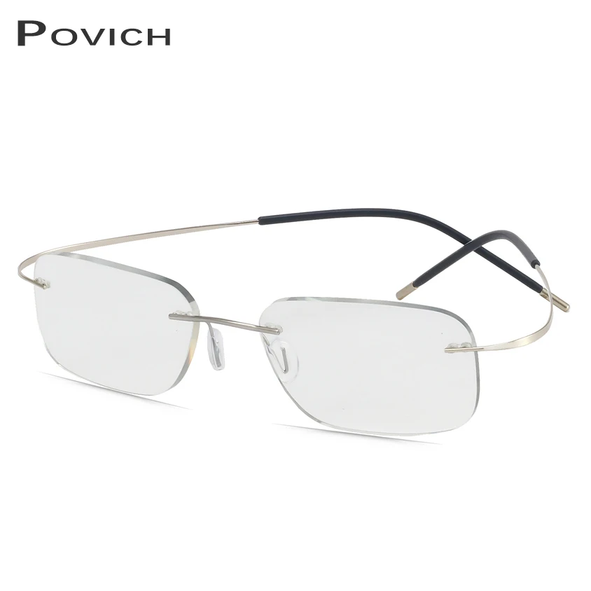 

POVICH Men Women Titianium Rimless Glasses Frame 4g Ultralight Optics Anti Blue Light Eyewear Myopia Hyperopia Prescription