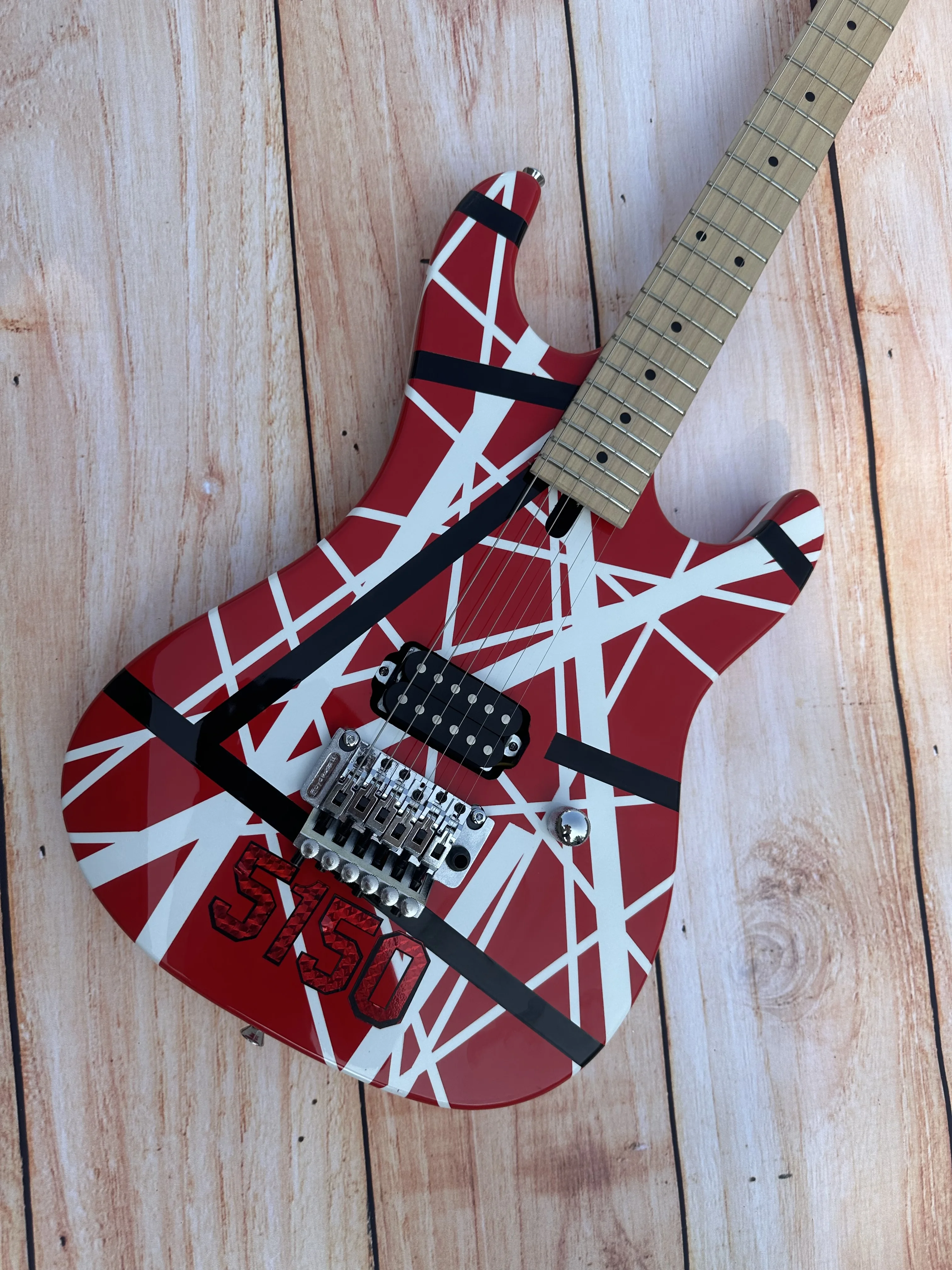 5150 striped electric guitar, classic red and white, alder body, bright light, imported paint, dual shake tremolo, available in