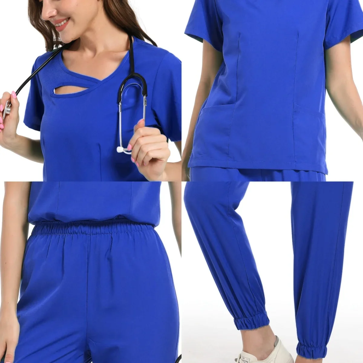 Anti-Wrinkle Premium Fabric Clinical Uniforms Washable Nurse Uniforms Medical Scrubs Sets Surgical Blouse Pockets Straight Pants