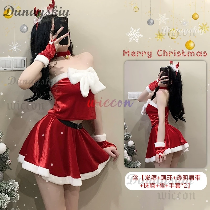 Costume de père Noël de Noël pour femmes, vêtements de sauna de flocon de neige, gants, robe sexy, uniforme chaud, tenues en peluche, olympiques de cosplay