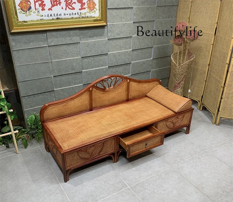 

New Chinese-style true vine concubine chair recliner sofa beauty couch small apartment concubine seat rattan sofa