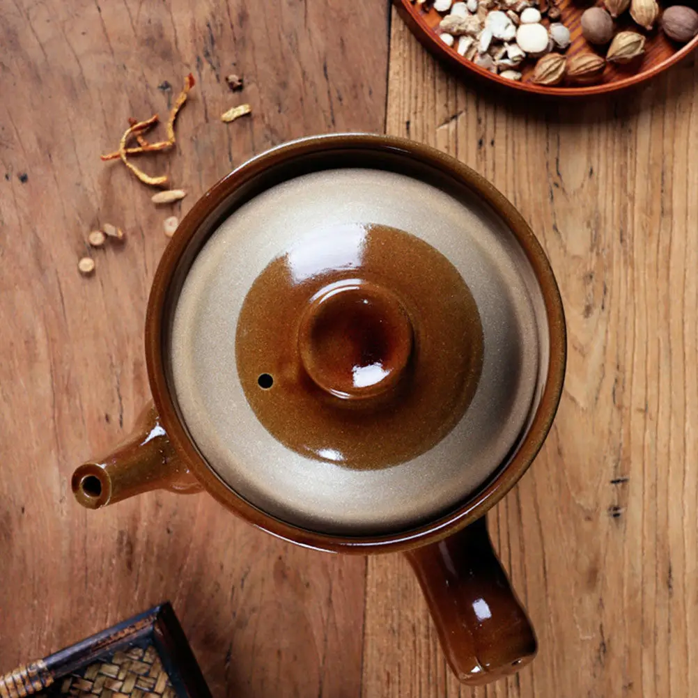

Chinese Medicine Clay Pottery Pot Large Stove Cooking Pot Smooth Handle Boiling Medicine Soup Traditional Stew Cooker