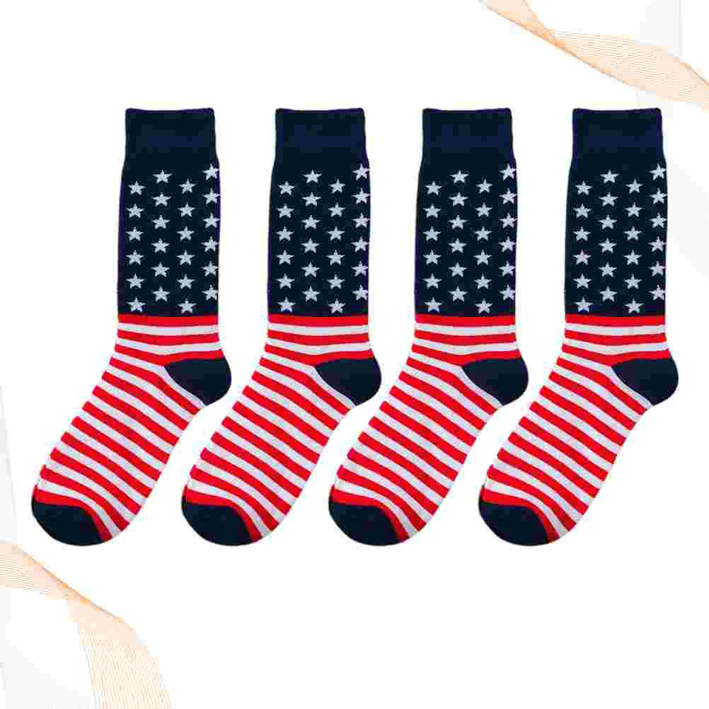 2 Pairs Usa Socks for Men American Flag Pattern Stripe Creative Cotton Made Warm Stockings Comfortable Boy