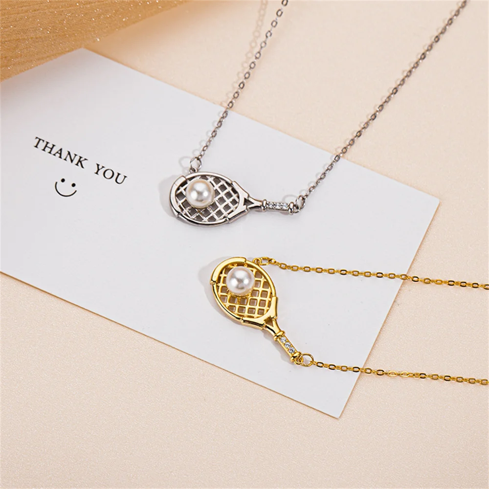 

Корейское ожерелье-ракетка из серебра 925 пробы для женщин, подвеска с жемчугом в форме ракушки, легкая роскошная ниша, высококачественная цепочка на ключицу