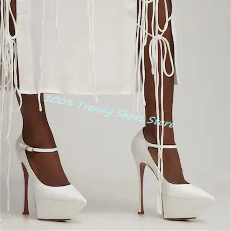 مثير سوبر عالية الكعب المرأة المنصة فستان مضخات أشار تو منصة الكاحل مشبك حزام الصنادل سيدة فستان زفاف العروس الأحذية #3