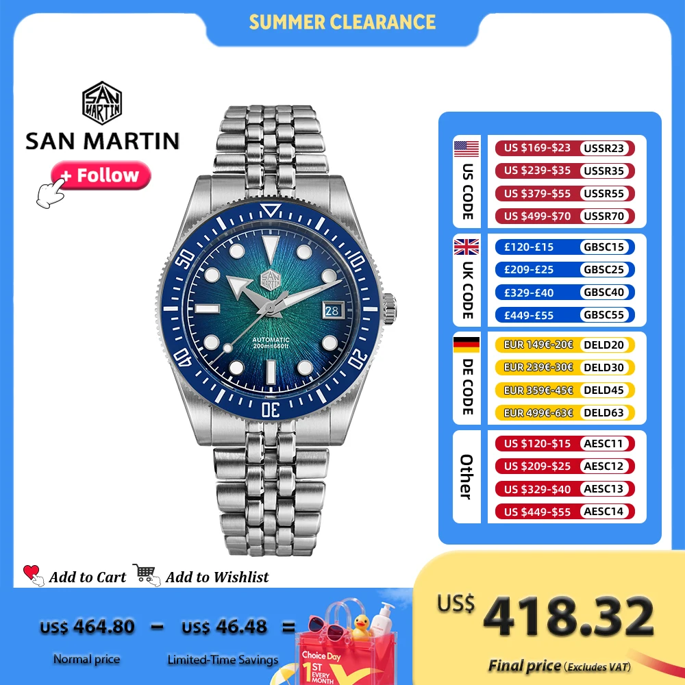 San Martin 37.5-40Mm Jam Tangan Pasangan Mewah Desain Asli Miyota 9015 Jam Tangan Penyelam Pria Mekanis Otomatis Kedap Air SN0148