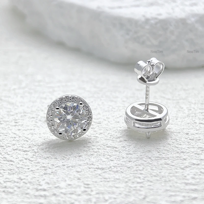 NeeTim 0.5-2CT Moissanite Stud Earrings for Women Sparkling Lab Diamond Sterling Silver S925 Wedding Party Jewelry Certified