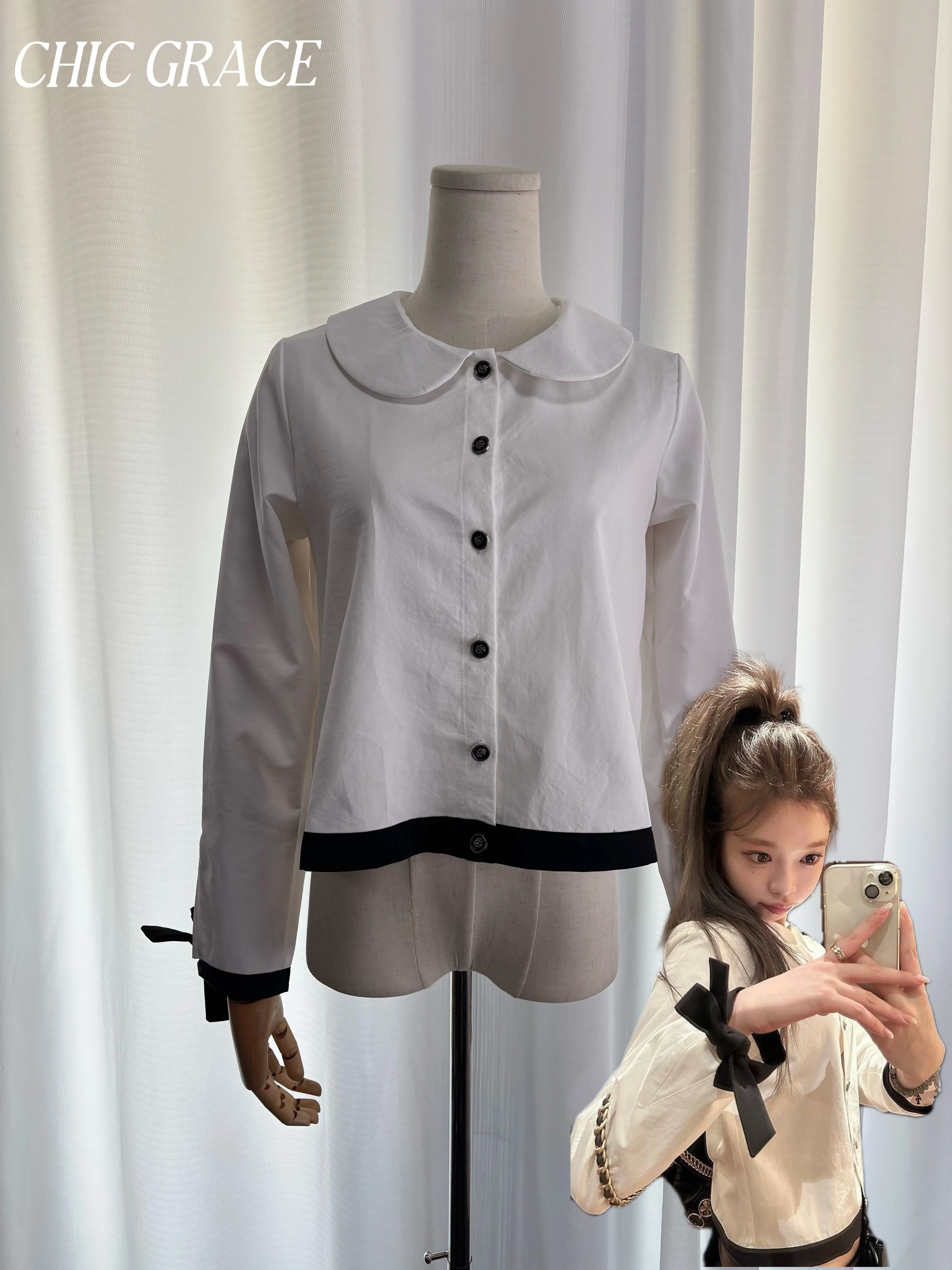 

Настоящий снимок, осень 2023, новая женская блузка, элегантный милый дизайн с бантом, уникальный шикарный топ, модная стильная рубашка, уменьшающая возраст для женщин