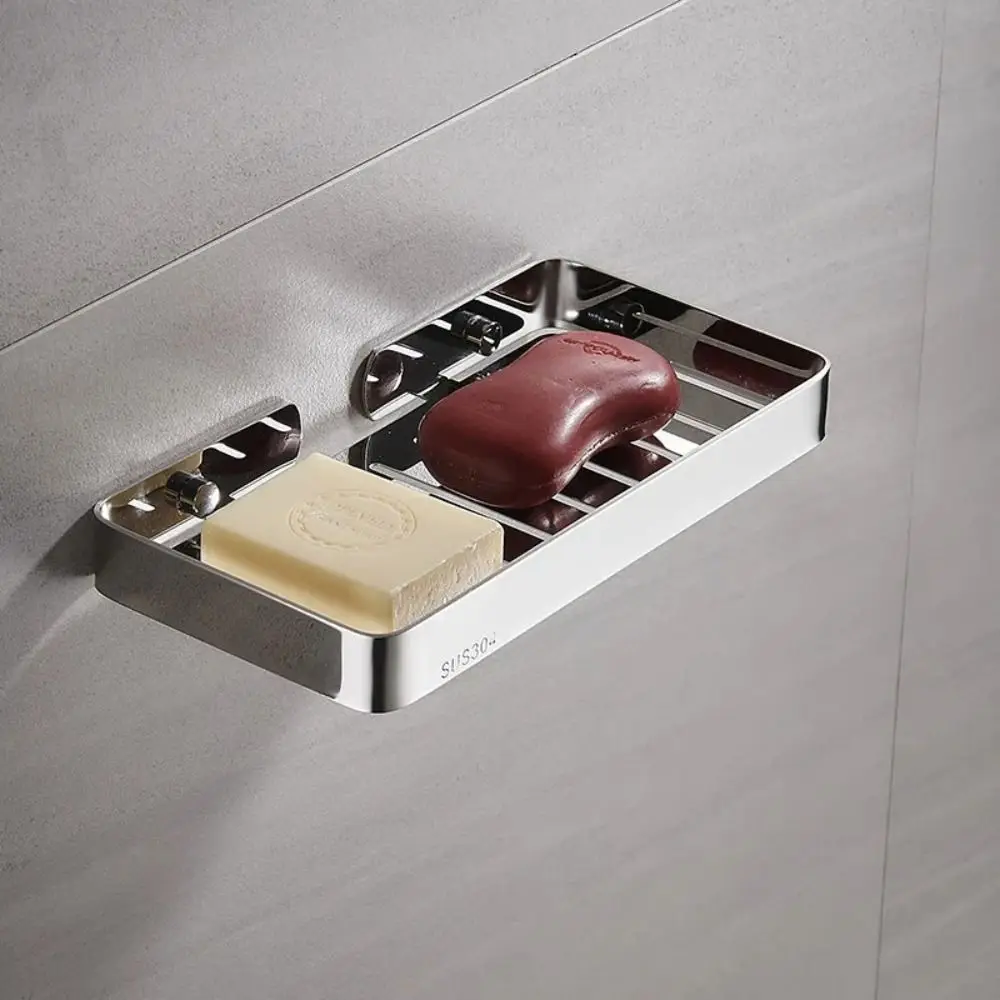 304 Stainless Steel Stainless Steel Soap Holder Hollow Mesh Design Quick Draining Wall Mounted Soap Rack Sturdy Structure