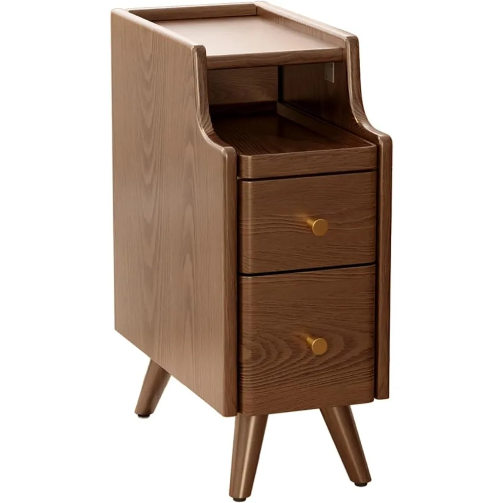 

Small Nightstand,Solid Wood Nightstand with Drawers, Walnut Bedside Table for Bedroom