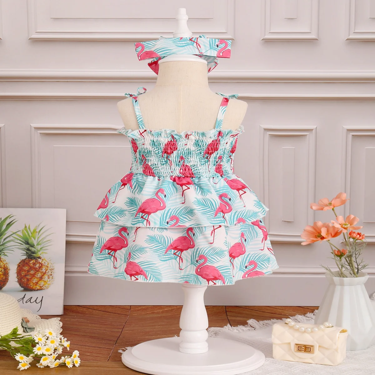 0-2 Year Old Baby Girl Summer Fashion Print Camisole Dress With Headwear